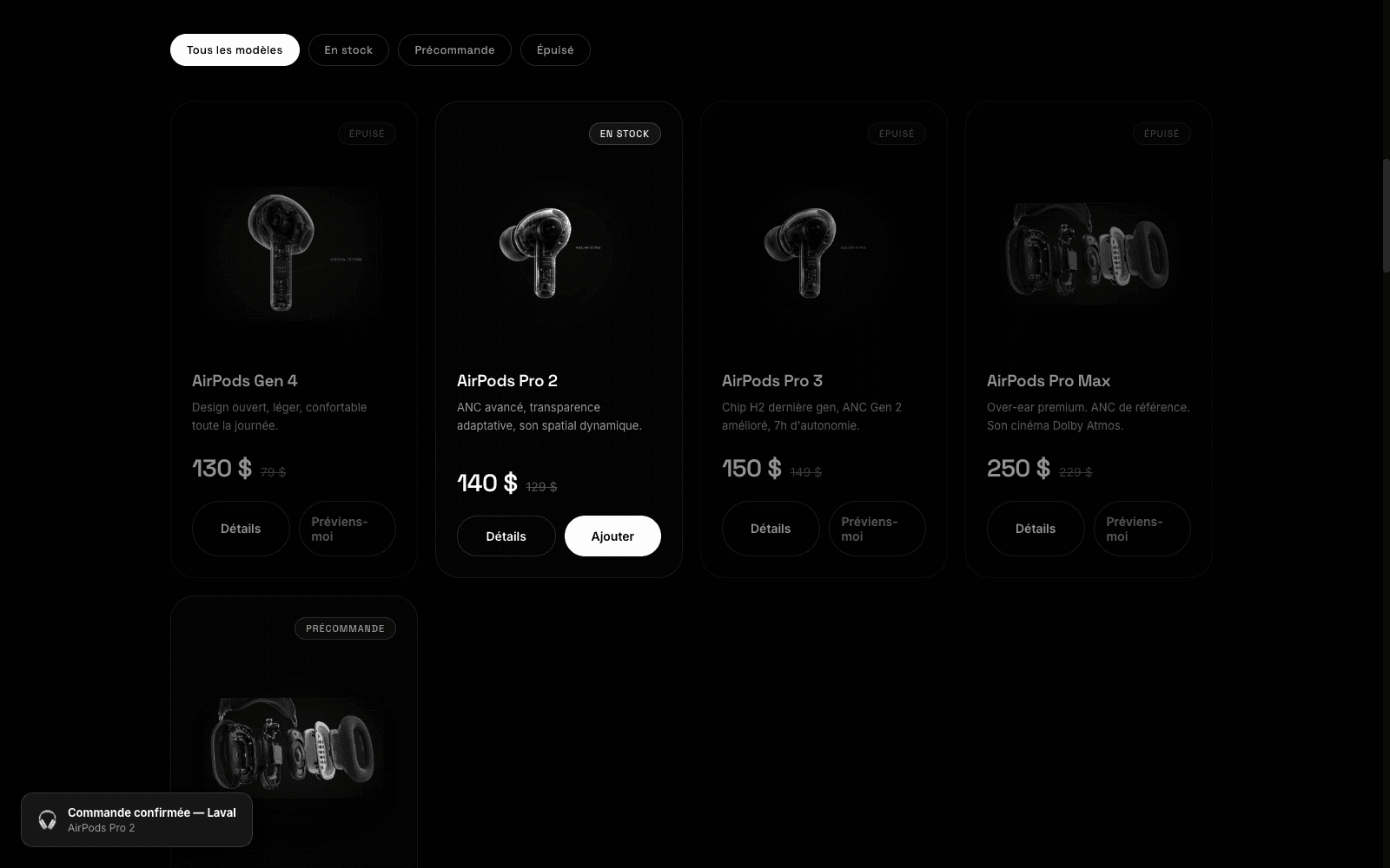 Section intérieure — Aperçu de la boutique en ligne PodDrop